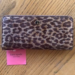 Metallic leopard Kate Spade slim zip wallet NWT